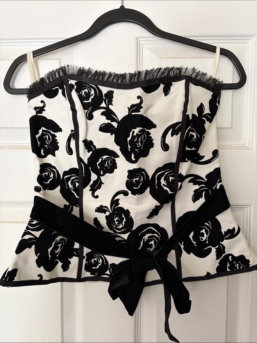 lululemon athletica Black & White Floral Strapless Peplum Camisole